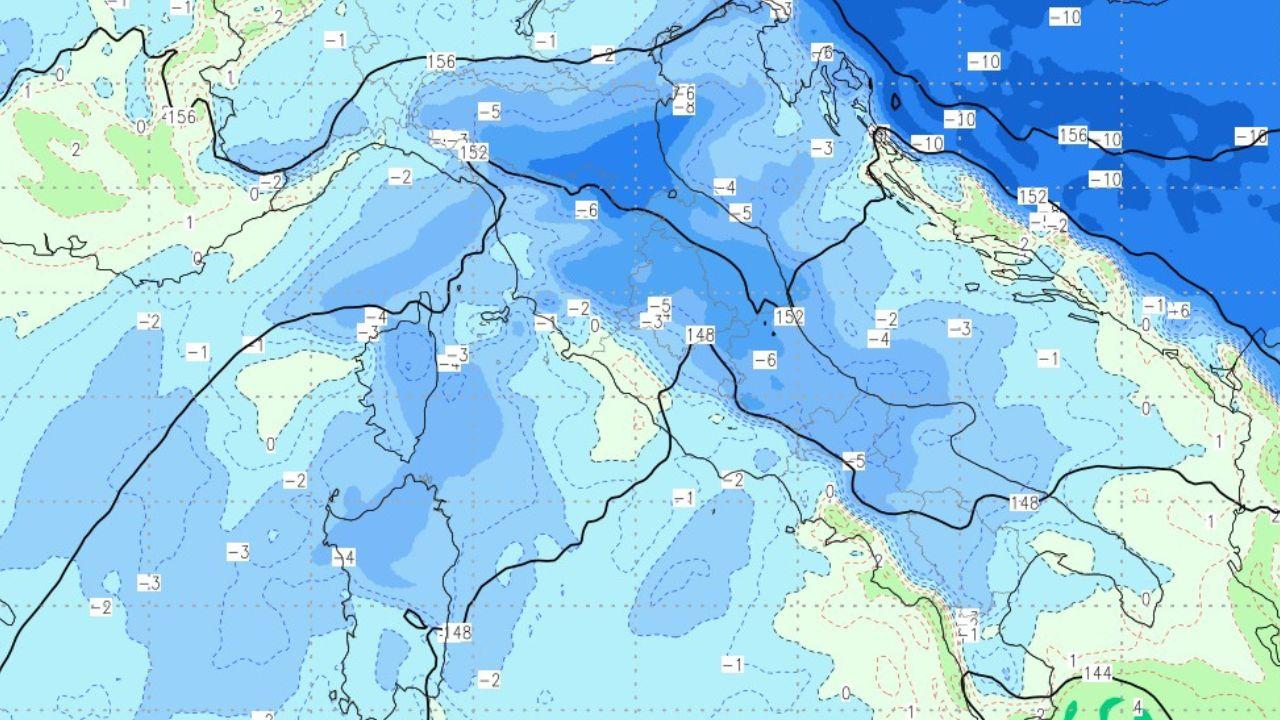 
	La situazione prevista in Toscana nel giorno pi&ugrave; freddo

