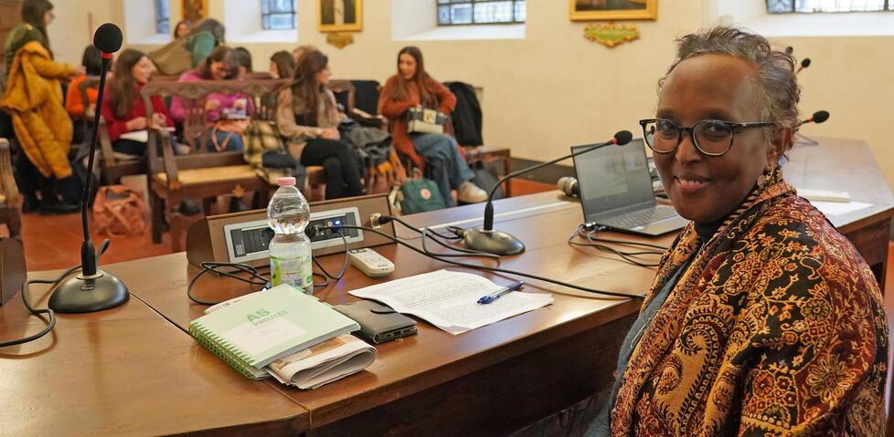 
	&nbsp;Rahma Nur nell&rsquo;Aula magna storica (foto Franco Silvi)

