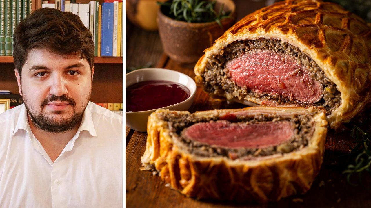 Gabriele Pasca, critico gastronomico, e un filetto alla Wellington