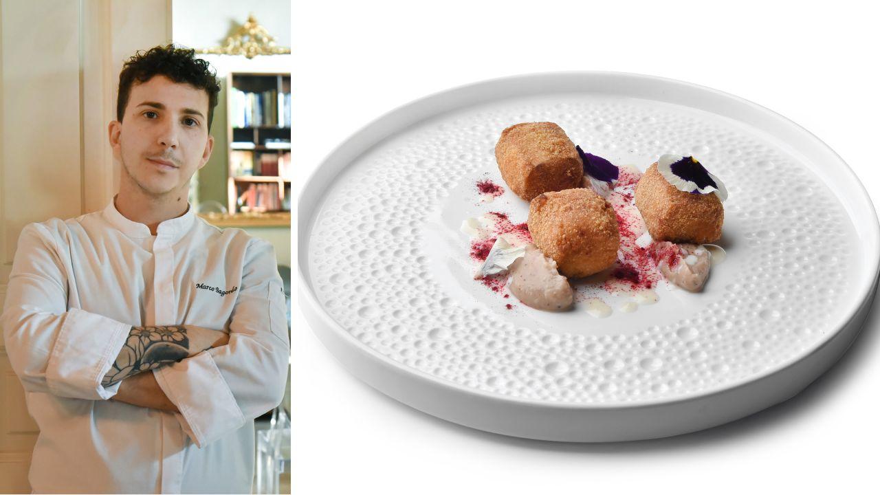 Lo chef Marco Bagordo e un piatto in menu