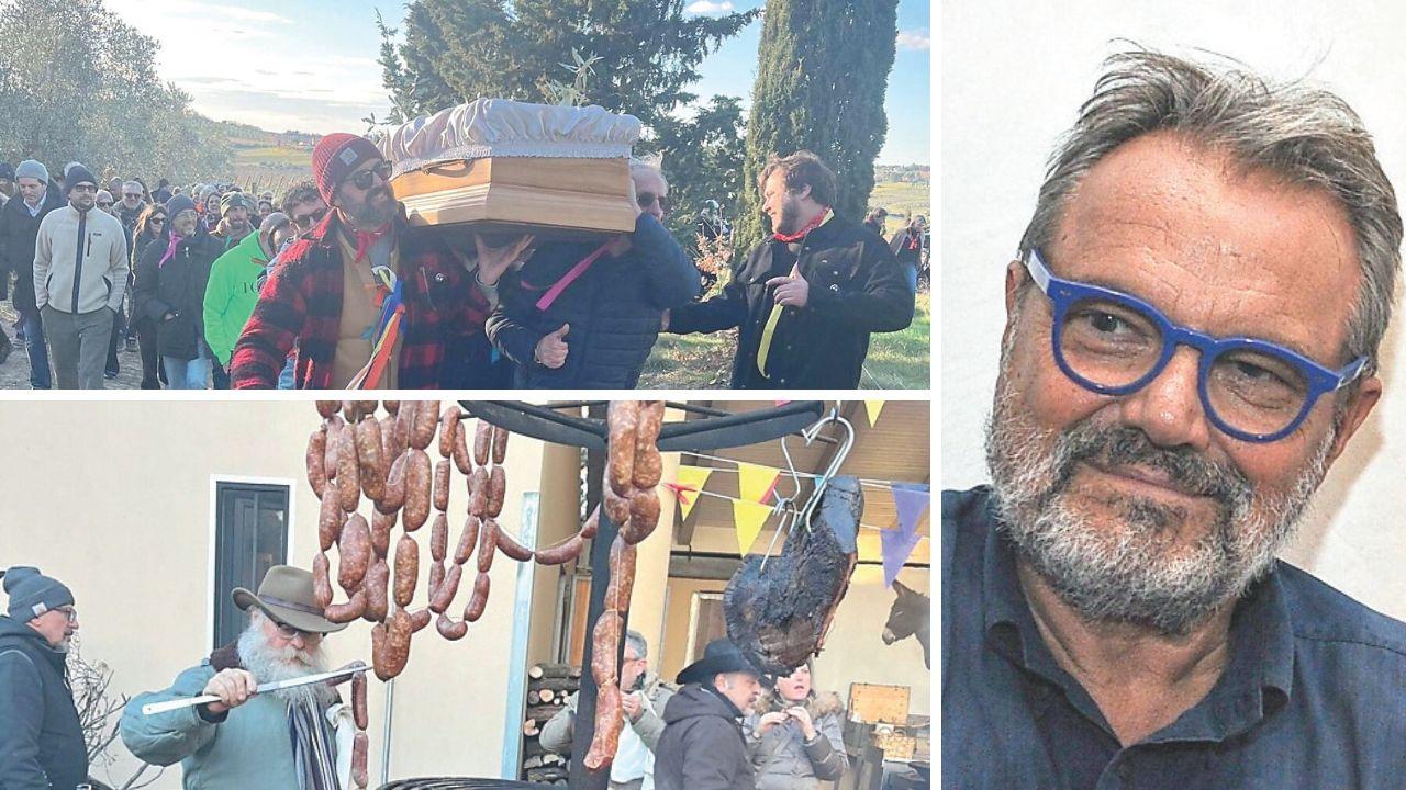 Oliviero Toscani e due momenti del funerale laico
