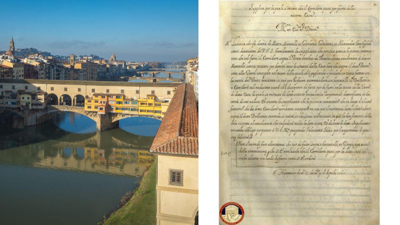 
	ll&nbsp;Corridoio Vasariano e una&nbsp;pagina&nbsp;della supplica dei Mannelli

