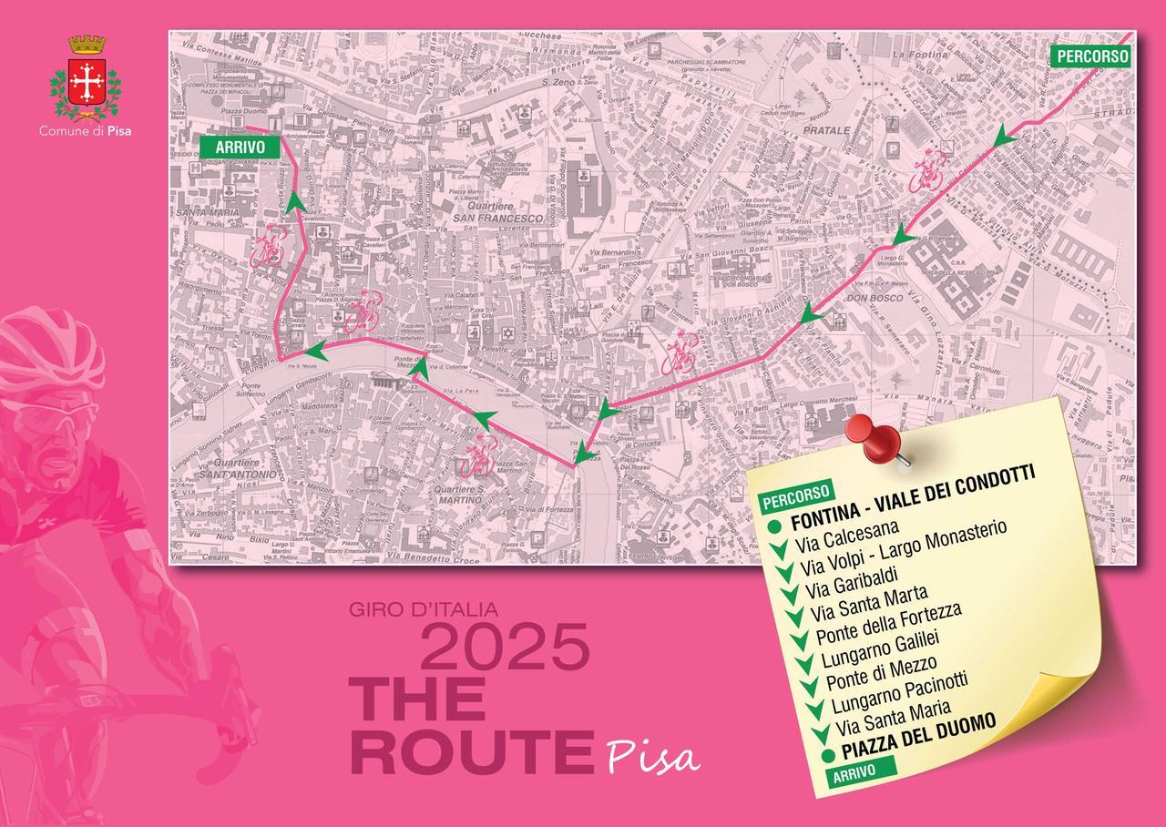 Giro d’Italia, ecco il percorso nel centro di Pisa