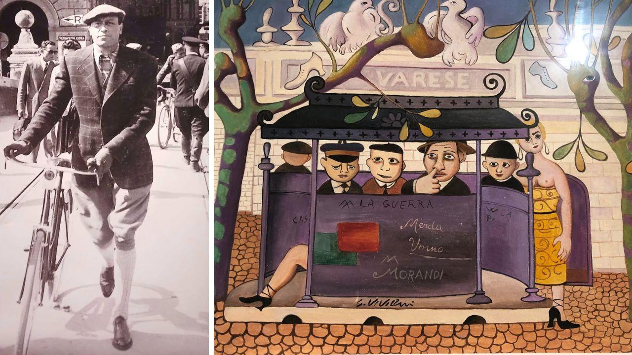 Viviani ritratto su Ponte di Mezzo e una delle sue opere, “Vespasiano”