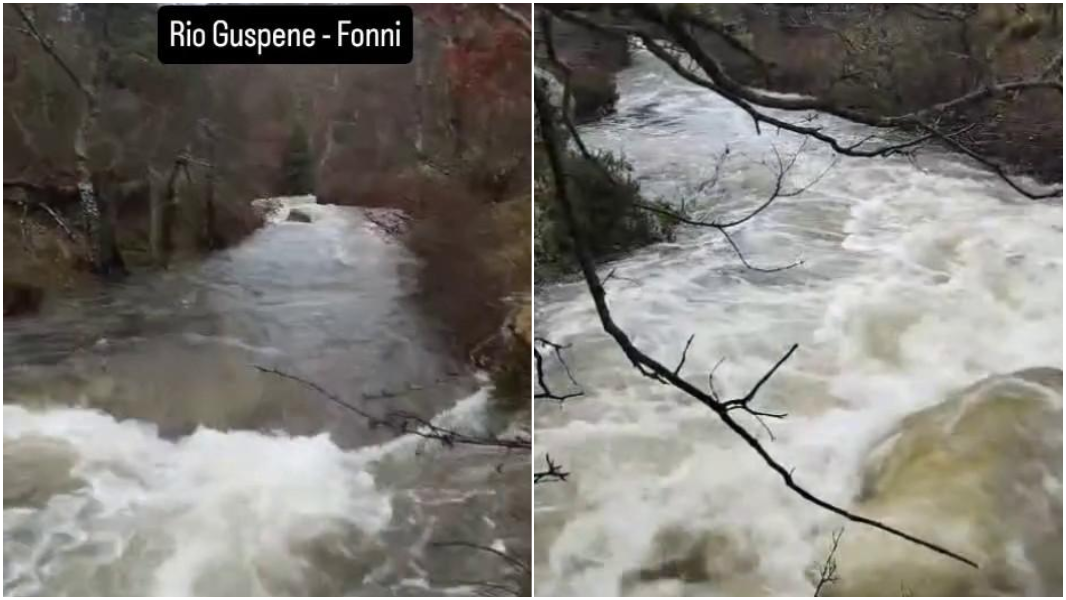 Fonni, le spettacolari immagini del rio Guspene in piena – VIDEO