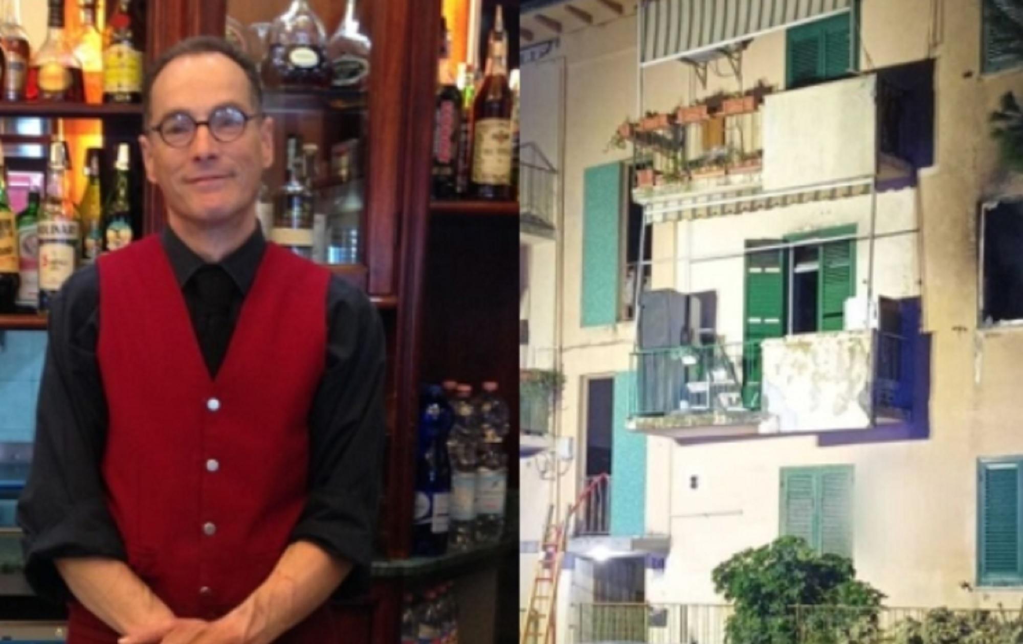 A sinistra il barista grave in ospedale, Mauro Martelli. A destra il condominio dove si è verificato l'incendio