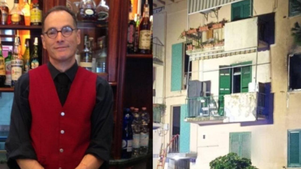 A sinistra il barista grave in ospedale, Mauro Martelli. A destra il condominio dove si è verificato l'incendio