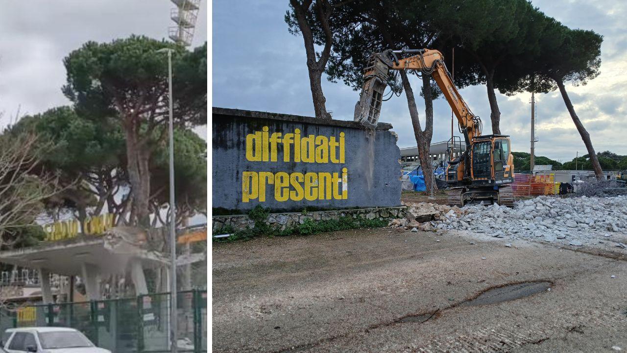 Viareggio, abbattuta la storica pensilina dello stadio: il motivo