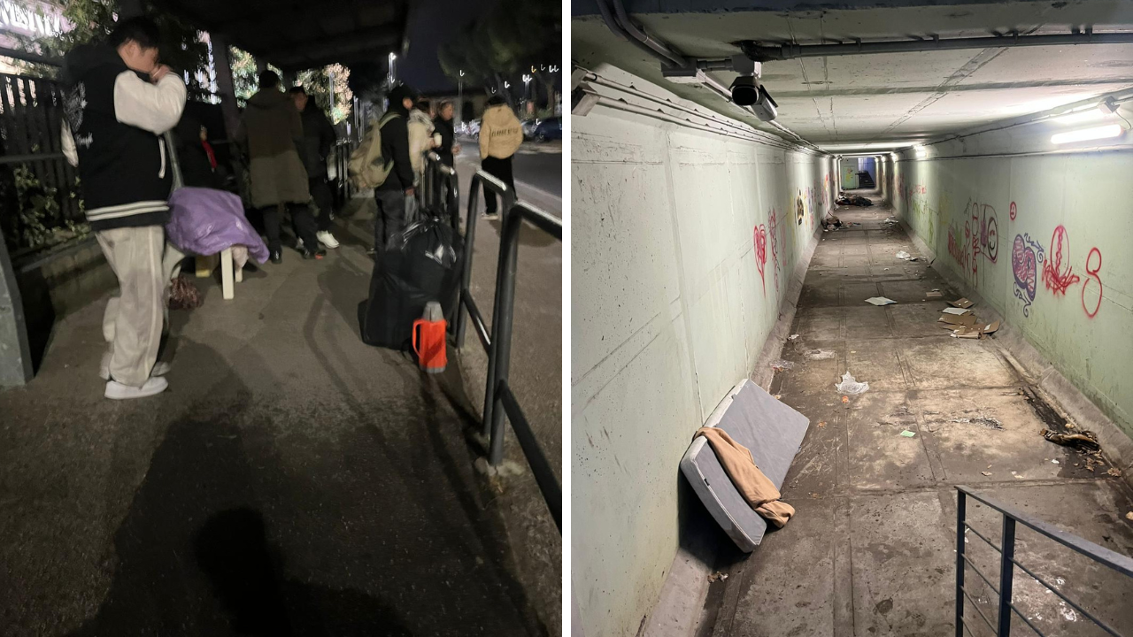 A sx la coda davanti alla Questura, a dx il sottopasso dove qualcuno fa i bisogni