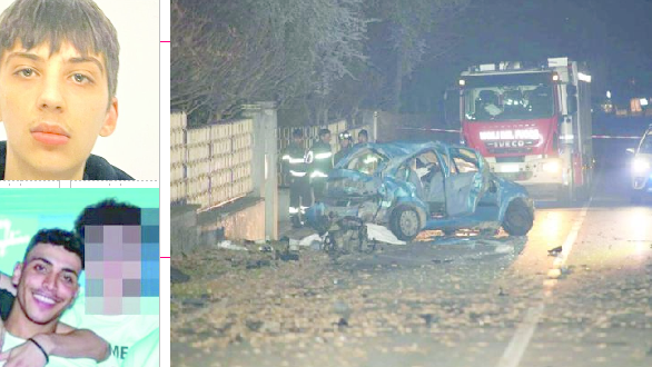 Sopra Idris Kreshpaj, sotto Rida Sidrine. A fianco quello che restava della Citroen C3 sui cui viaggiavano