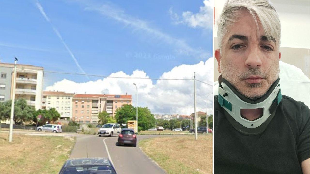 A sinistra una veduta di via Ruffilli, accanto William Cossu, una delle vittime dell'aggressore misterioso