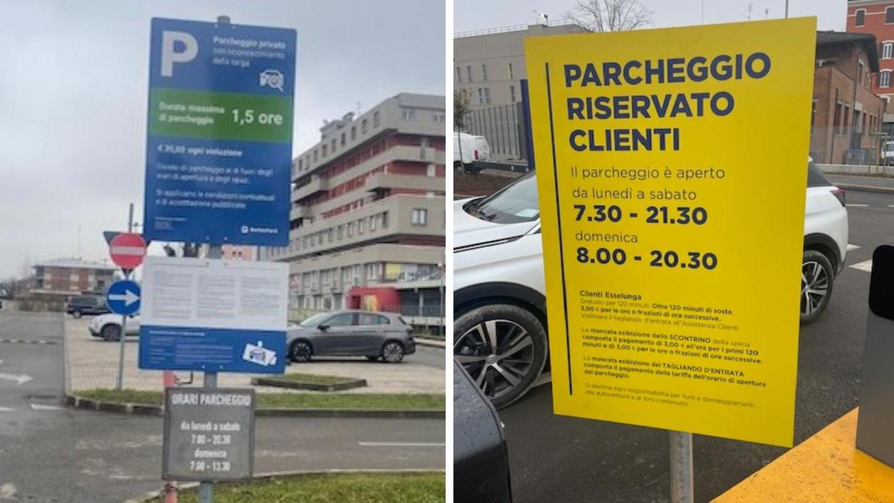 I cartelli nei parcheggi di Aldi ed Esselunga