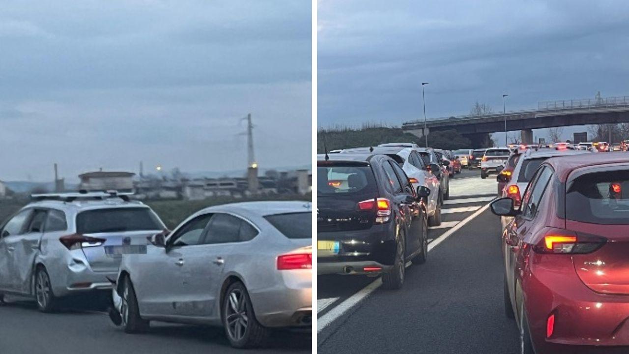 
	L'incidente e le code (Foto Stick)

