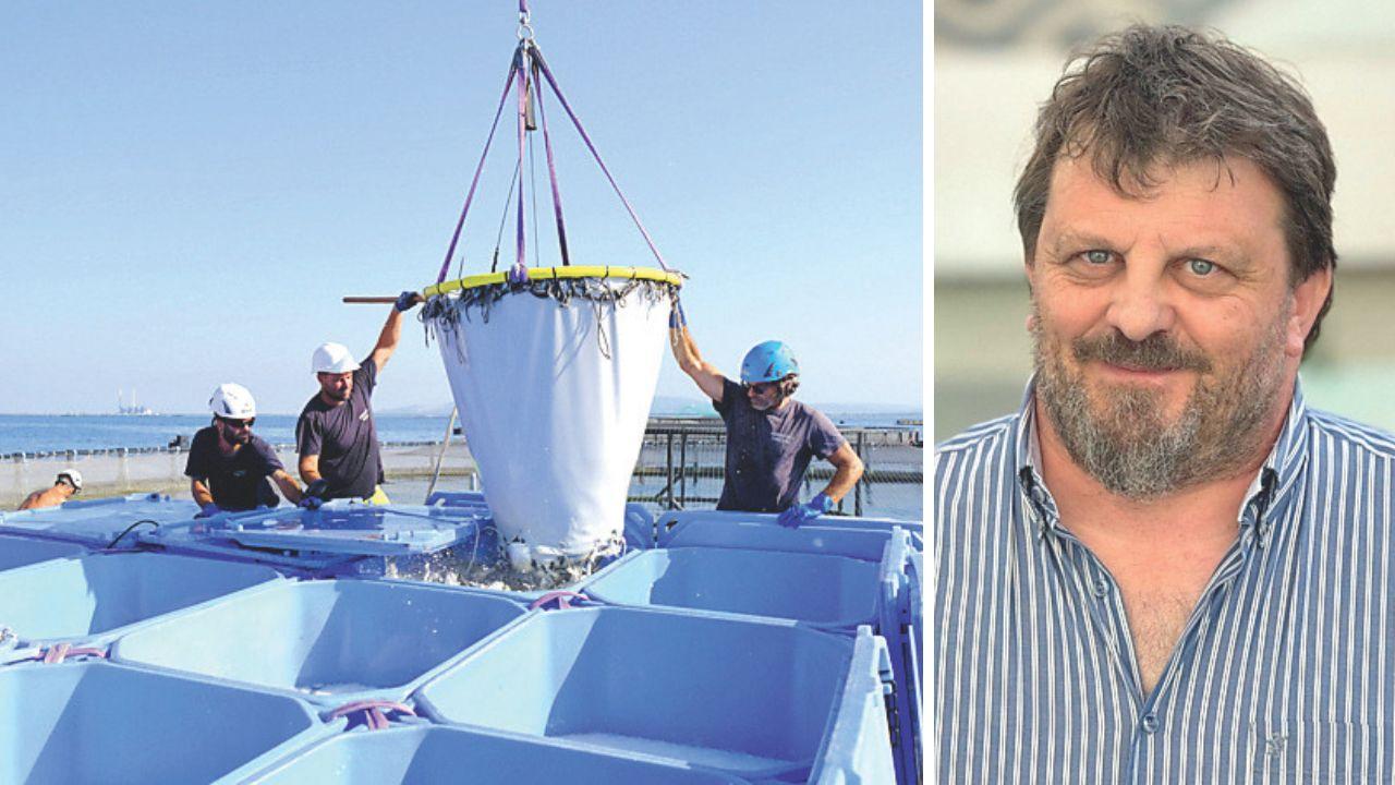 
	Addetti al lavoro in un impianto di maricoltura e, a destra, Andrea Fabris, direttore dell&rsquo;Associazione piscicoltori italiani (Foto acquacoltura.org)

