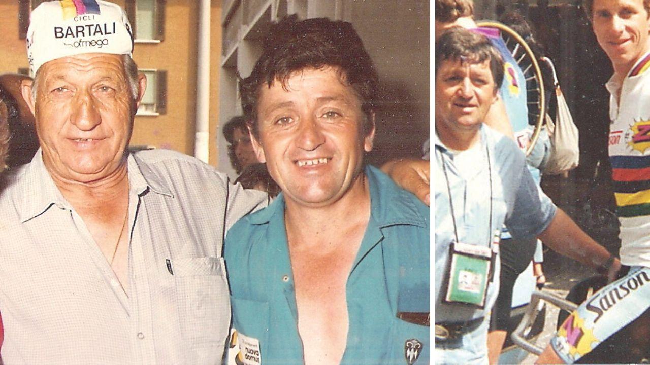 Luciano Cosci con Gino Bartali e a destra con Greg Lemond