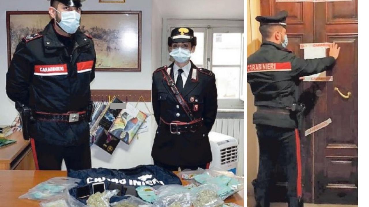 La droga sequestrata e i sigilli alla casa in centro