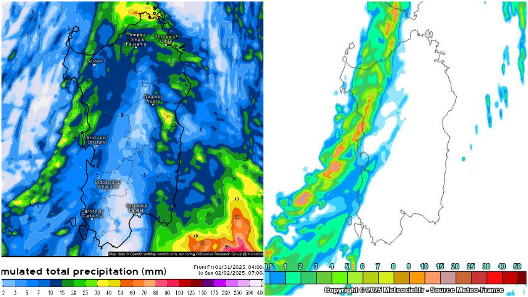 Nuova perturbazione sulla Sardegna: la mappa delle piogge nel primo week end di febbraio