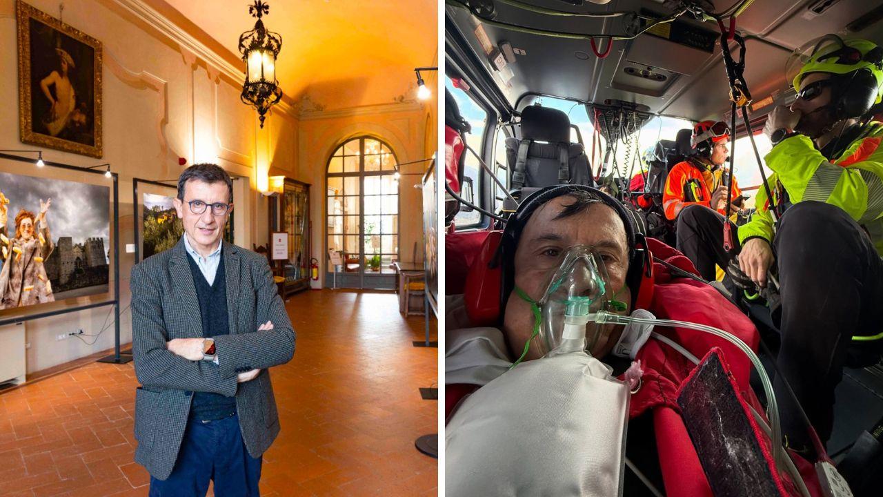 Il fotoreporter e a destra durante i soccorsi 