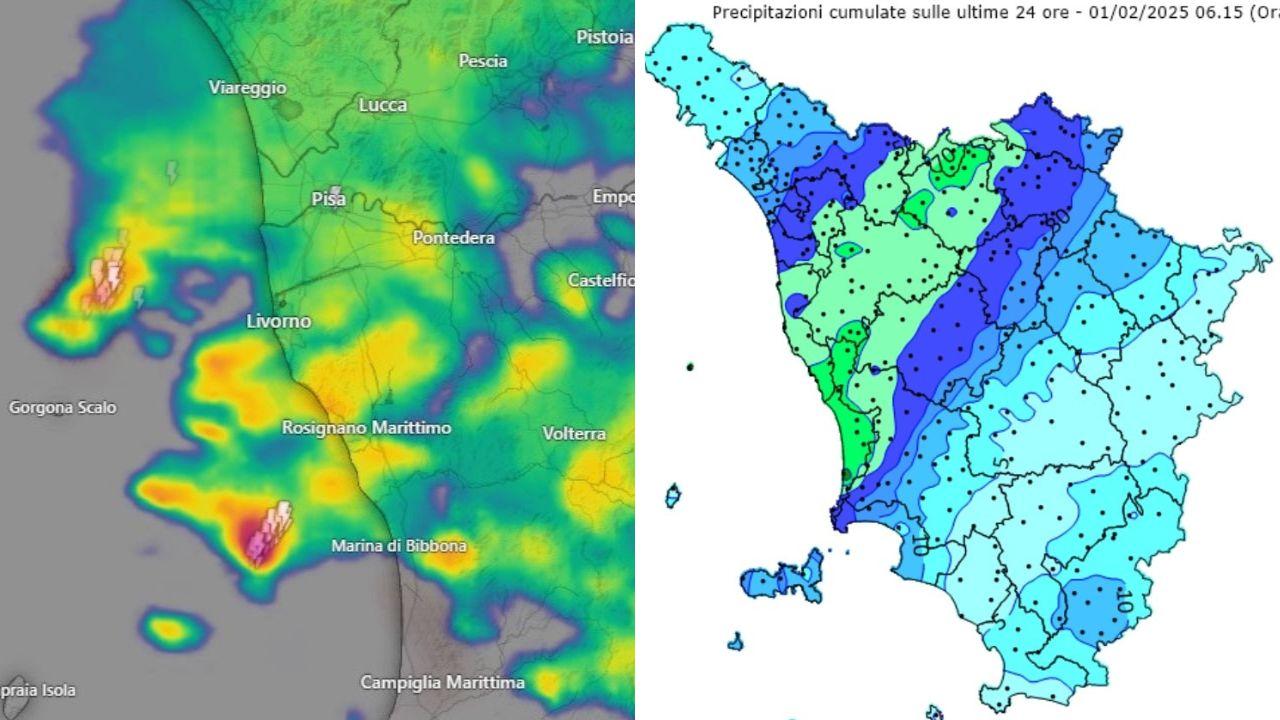 Il temporale e la pioggia caduta in Toscana tra venerdì 31 gennaio e sabato 1 febbraio