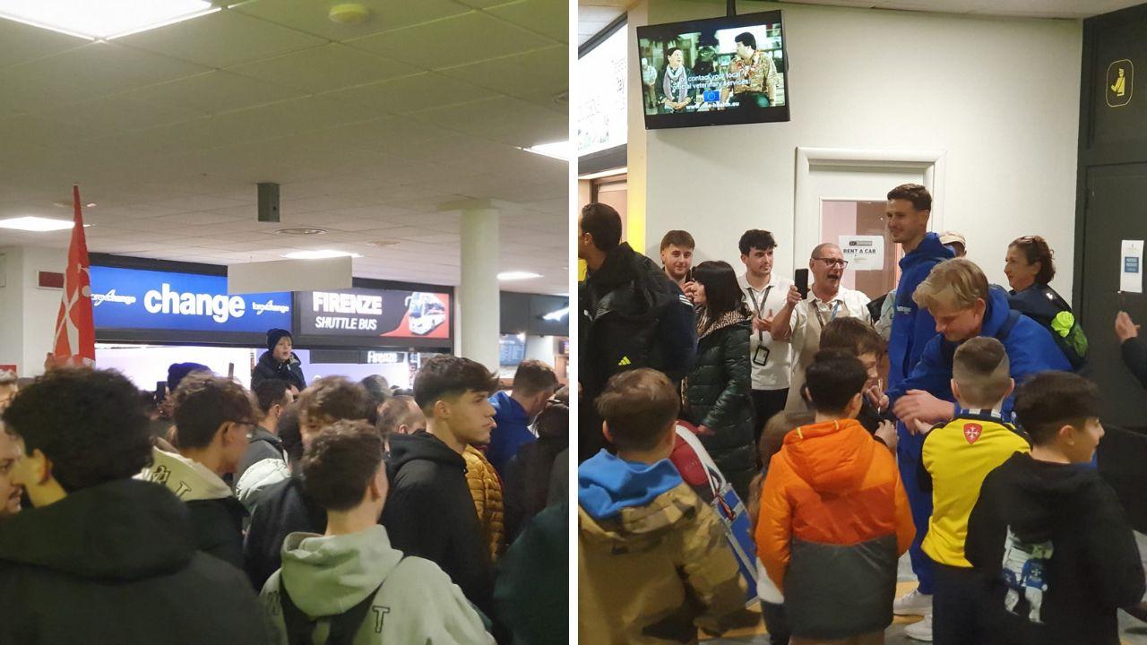 
	I tifosi in aeroporto accolgono la squadra dopo il successo a Palermo

