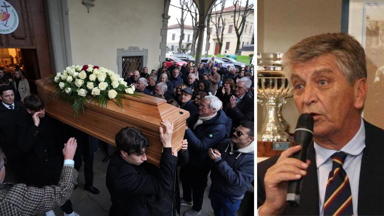 Un momento del funerale e Andrea Toccafondi