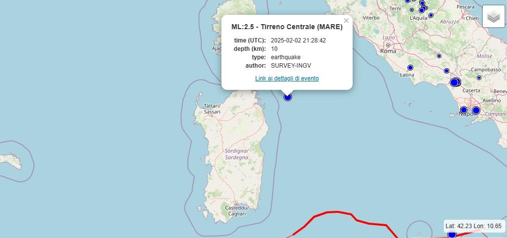 Scossa di terremoto al largo delle coste di Olbia