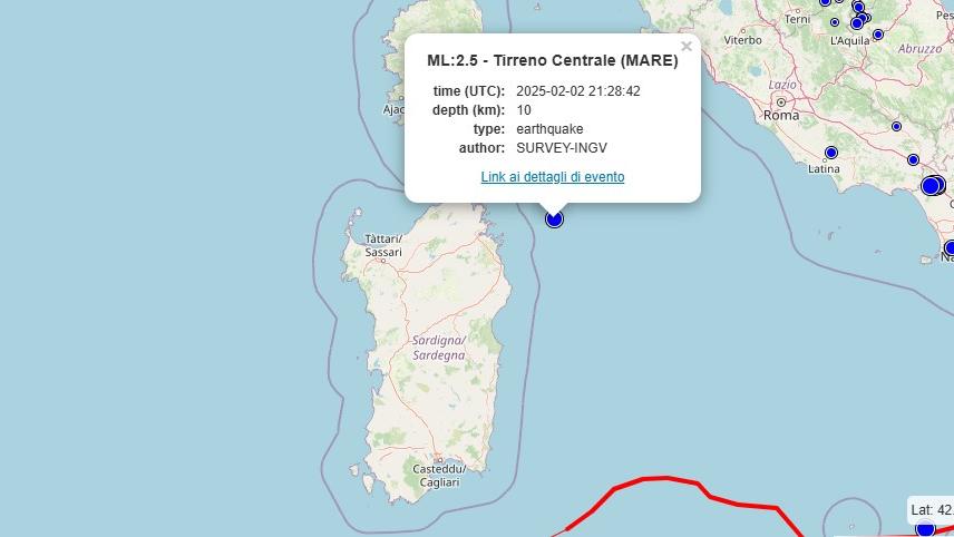 Scossa di terremoto al largo delle coste di Olbia