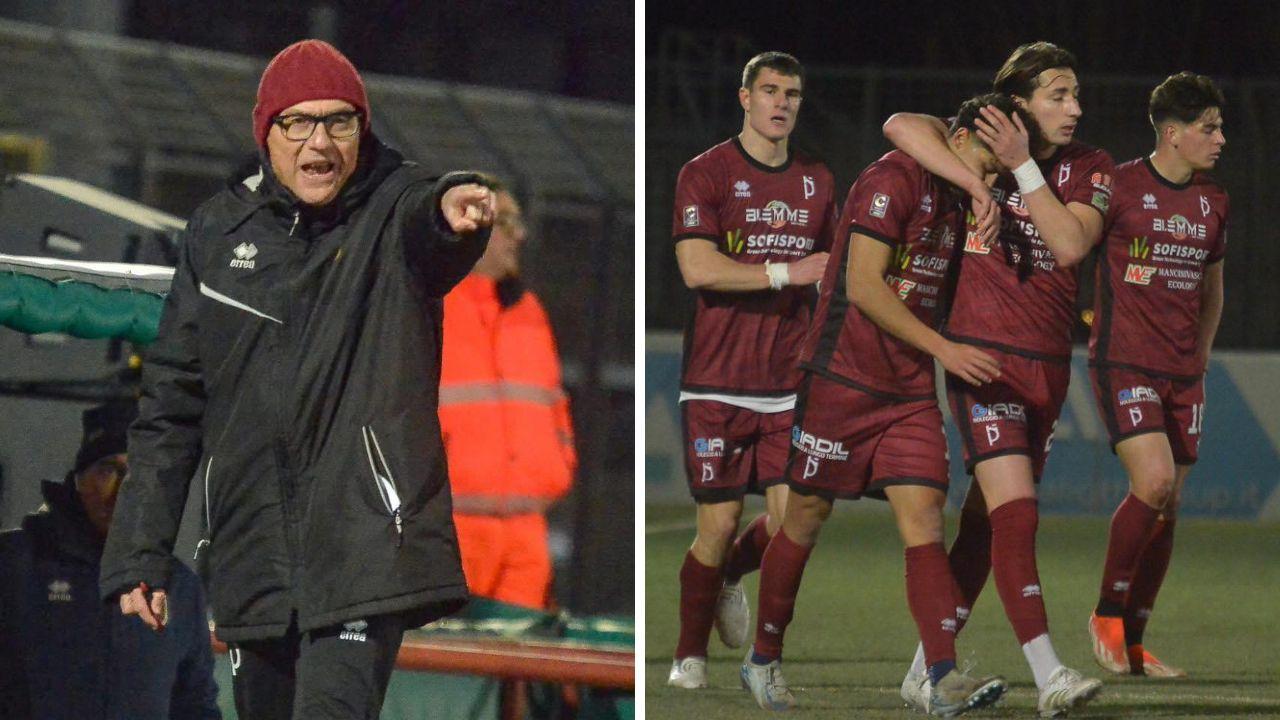 A sinistra il tecnico del Pontedera Leonardo Menichini (Foto Stick)