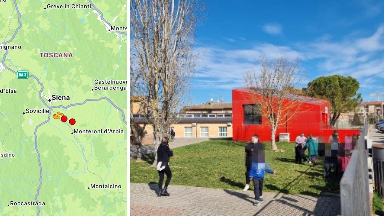 
	L'epicentro della scossa e l'evacuazione della scuola ad Arbia (Foto di Gabriele&nbsp;Ruffoli)

