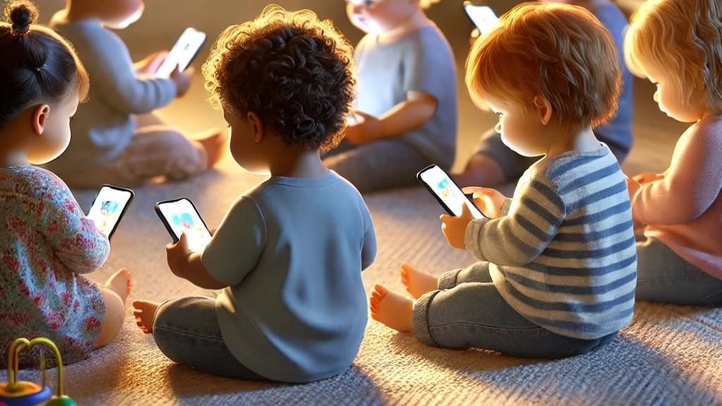 Bimbi con lo smartphone <em>(immagine AI)</em>