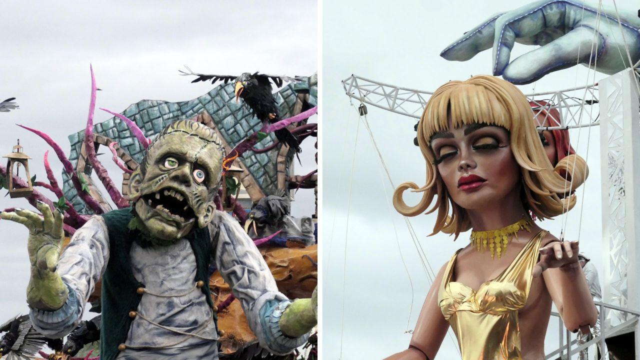 Il Frankenstein di “Il mostro ha paura” di Jacopo Allegrucci e, a destra, la Bambola di “Come tu mi vuoi” di Umberto, Stefano, Michele e Jacopo Cinquini (foto Roberto Paglianti)