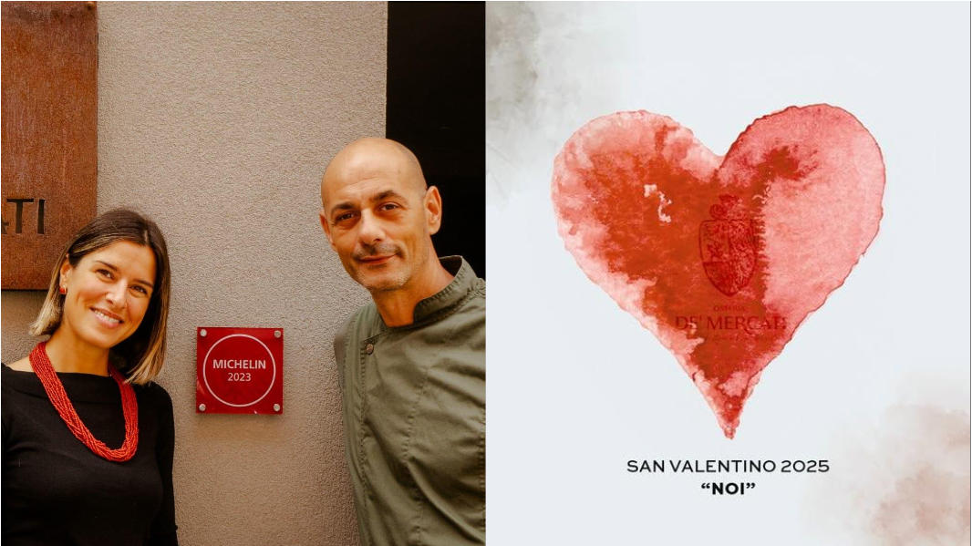 Federica Ghiani con chef Lillo e il post sui social dell'Osteria de' mercati