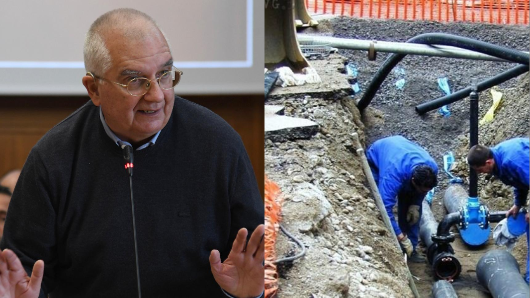 
	Il presidente di Abbanoa Giuseppe Sardu e operai al lavoro

