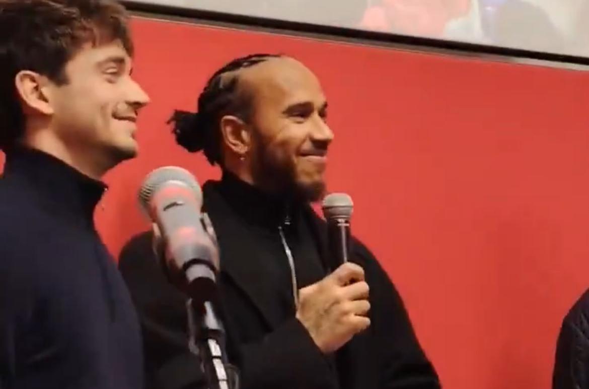 
	Il discorso di Lewis Hamilton, affiancato da Charles Leclerc

