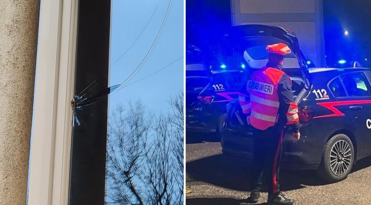 
	Il vetro della finestra rotto dai ladri e i carabinieri

