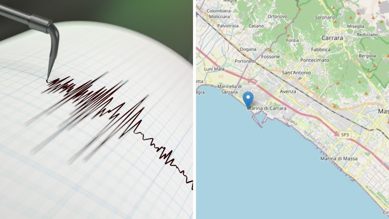 L'epicentro del lieve sisma a Marina di Carrara