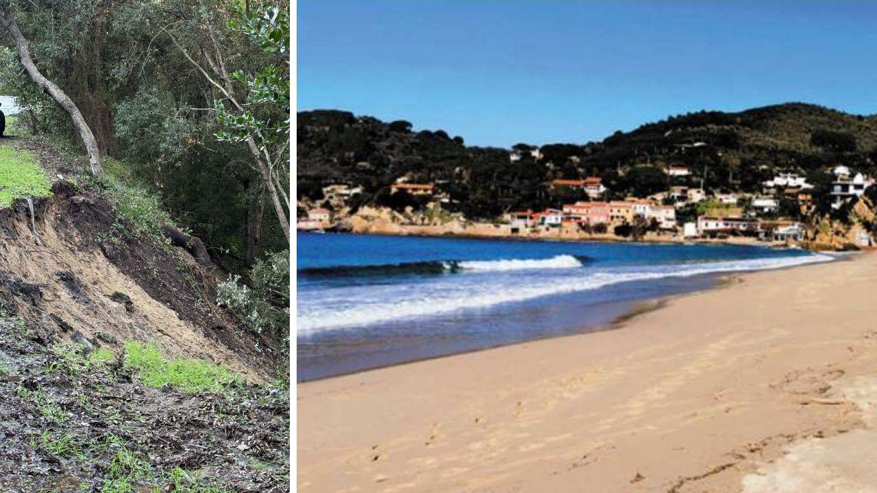 La spiaggia della Biodola e una delle frane sulla strada per raggiungerla