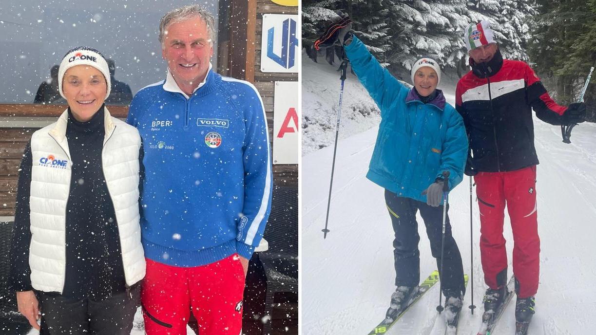 Elisabetta Belloni con Luciano Magnani sulle piste del Cimone