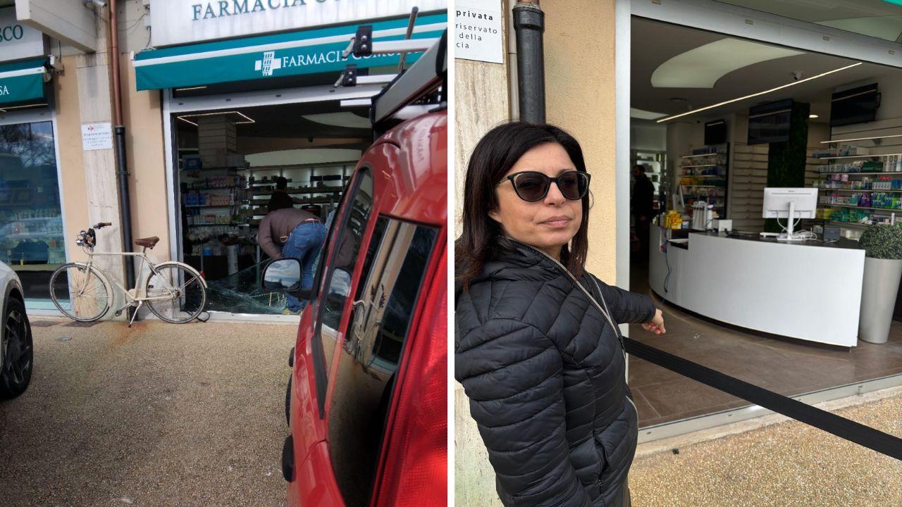 La farmacia colpita dai ladri; a destra la direttrice Adelaide Ciandri