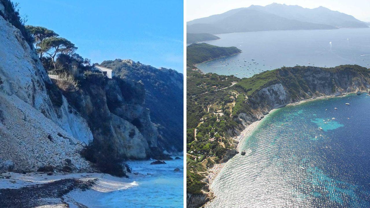 A sinistra la frana a Capobianco (foto Legambiente)