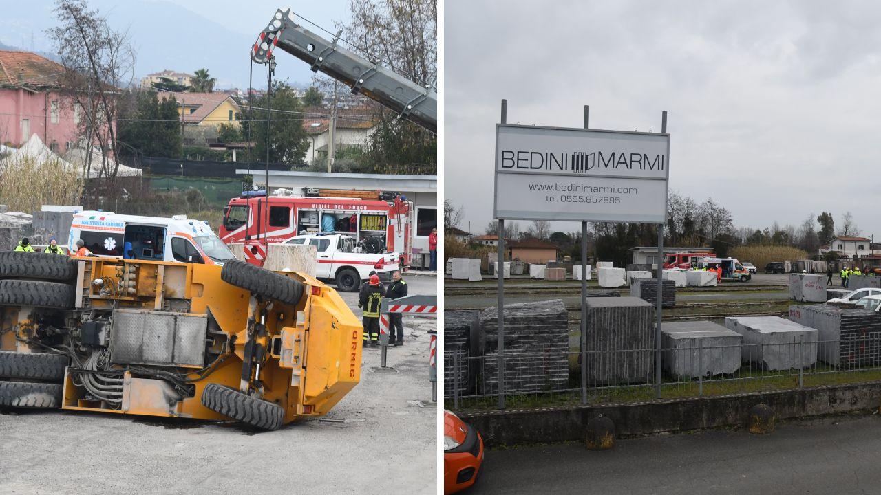 La gru che ha schiacciato l'uomo e la ditta dov'è accaduto l'incidente (foto Cuffaro)