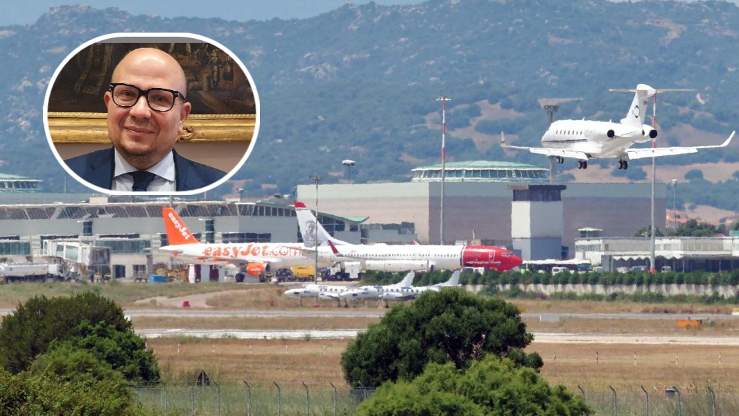 
	Aerei a Olbia e nel riquadro il deputato Salvatore Deidda (Fdi), presidente della commissione Trasporti della Camera

