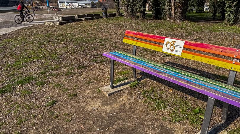 Ferrara, panchina "Arcobaleno" deturpata: «Il Comune intervenga»