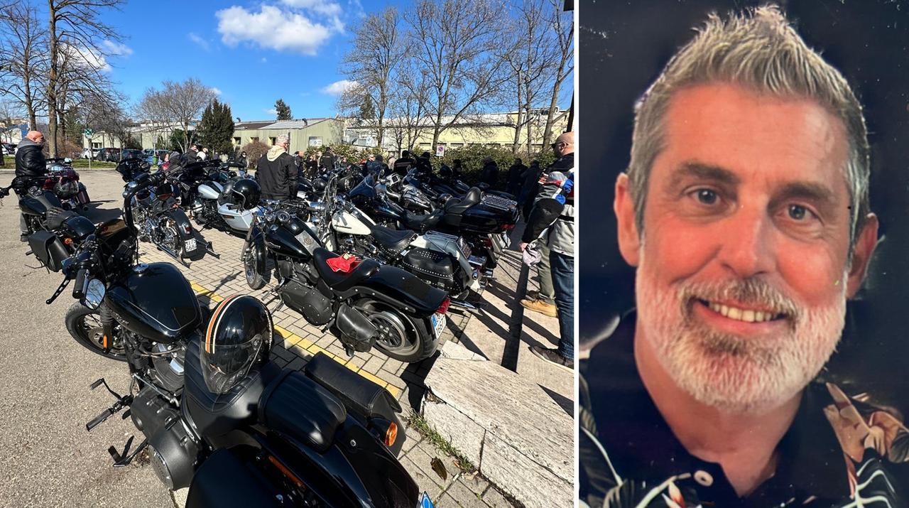 Le Harley fuori dalla chiesa e Doriano Mucciarini
