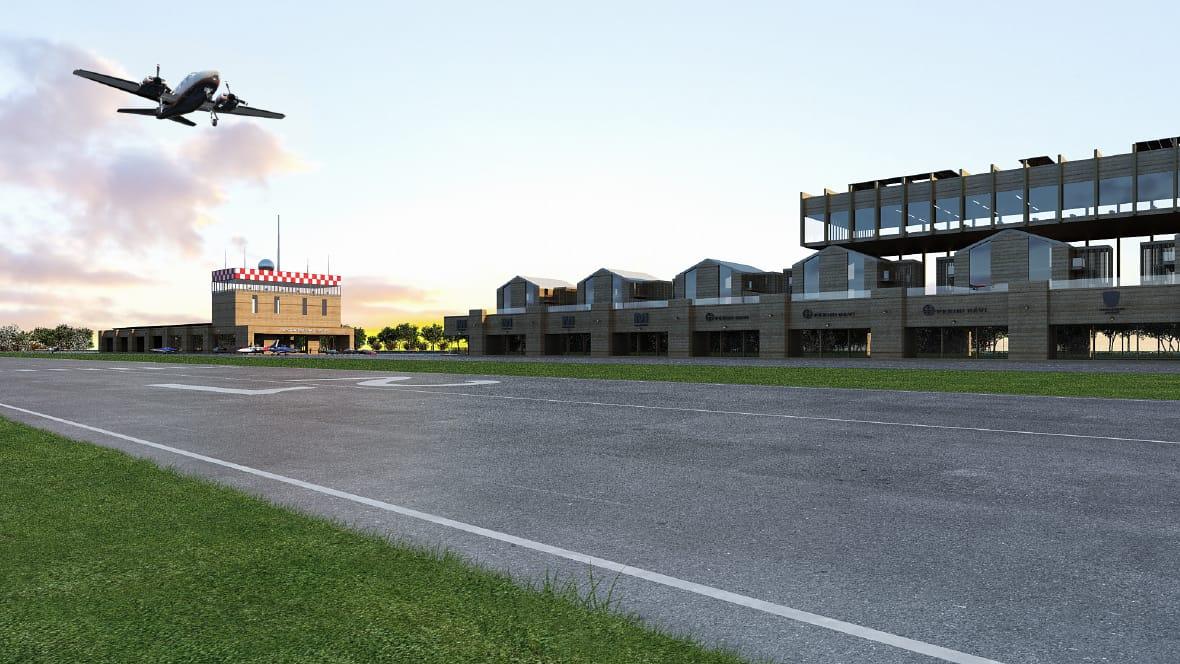 Il rendering di come sarà il nuovo aeroporto di Massa - Cinquale all’esterno e all’interno