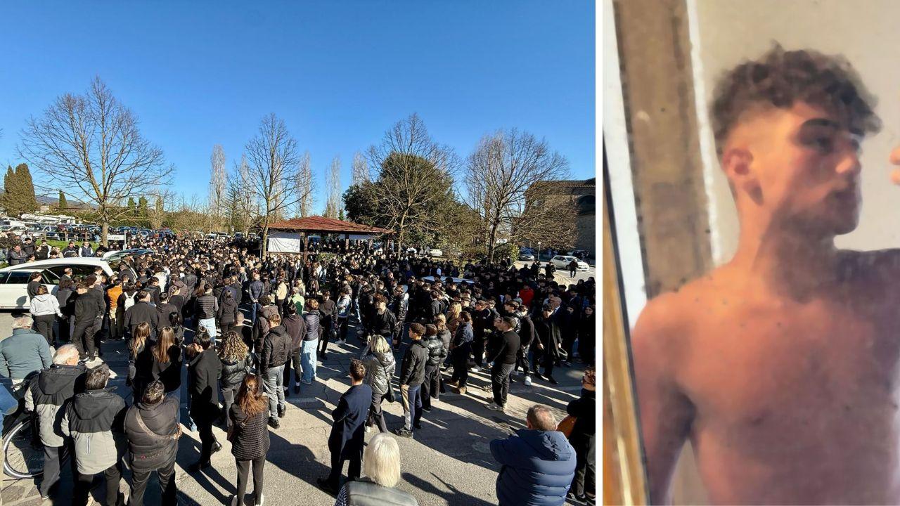 Rosario e un momento del funerale (foto Nucci)