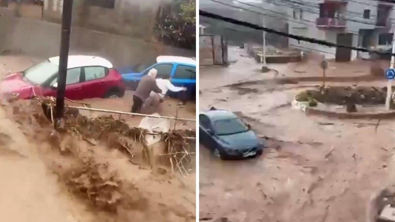 
	A sinistra la donna salvata dalla furia del fango


