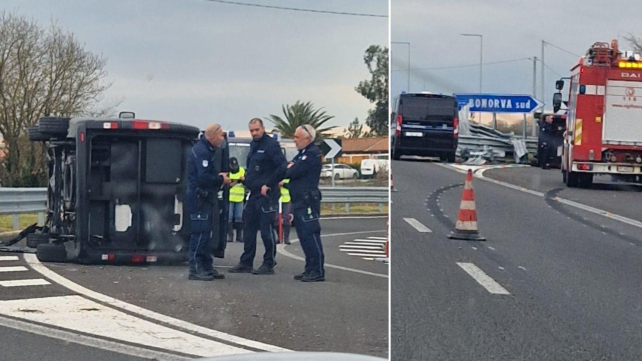 Furgone della polizia penitenziaria si ribalta sulla 131 all’altezza di Bonorva: tre feriti