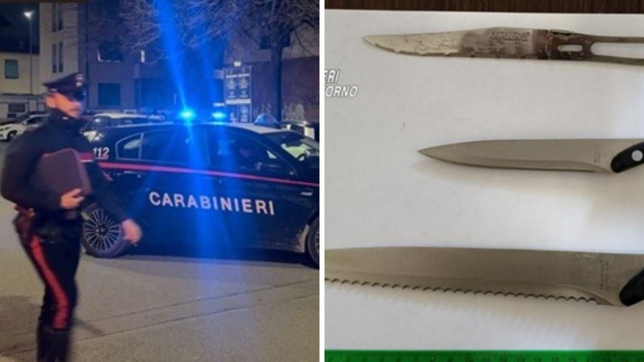 L'intervento dei carabinieri e i coltelli sequestrati