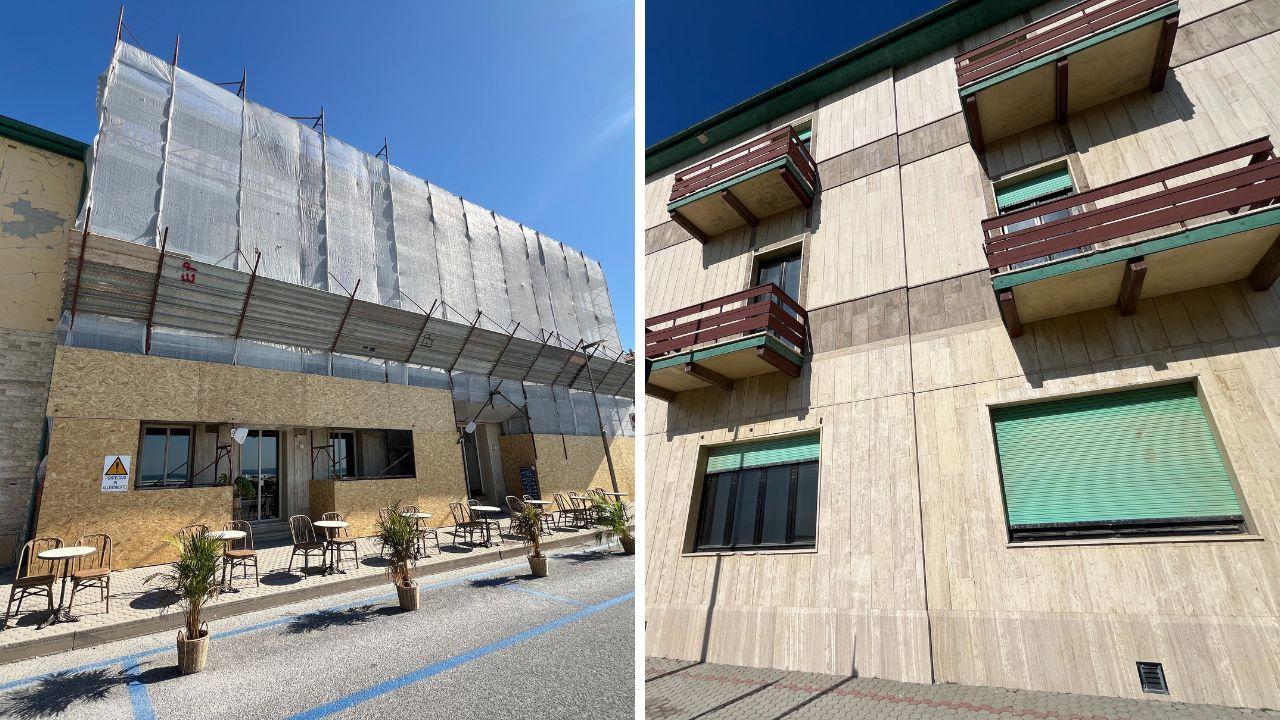 Sopra l’ex hotel Manzi dove sono in corso i lavori (foto Stick)